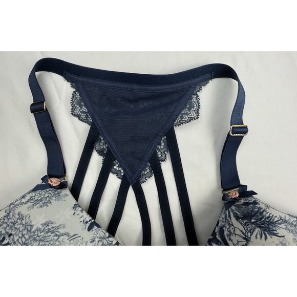 CACIQUE Boost Plunge Blue Floral Bra Front‎ Closure Underwire Lace Racerback 44D - Picture 13 of 13